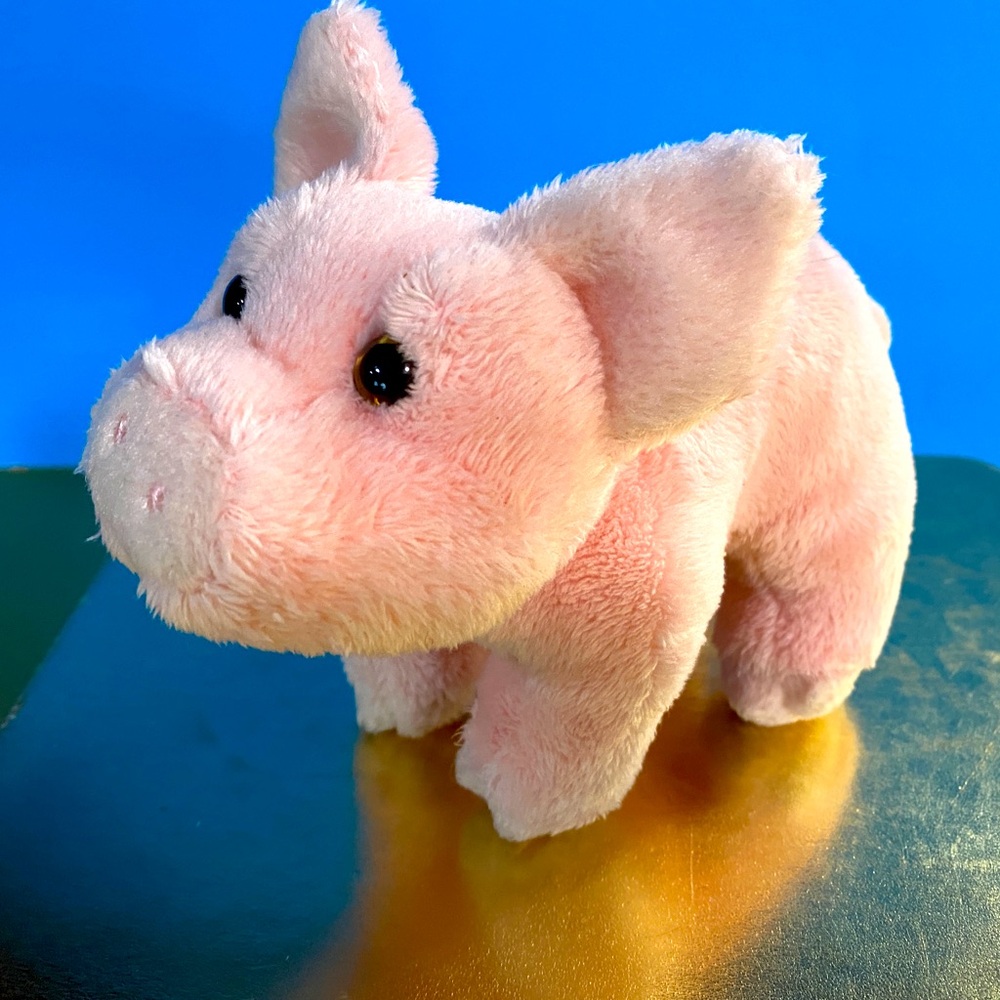 DOUGLAS CUDDLE TOYS BUTTONS THE PINK PIG PLUSH w/PLASTIC EYES AND CURLY TAIL 6”